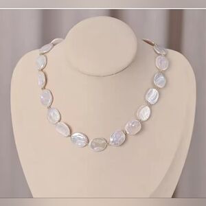 Genune Baroque Coin Pearl Necklace 925 Sterling Silver 18"